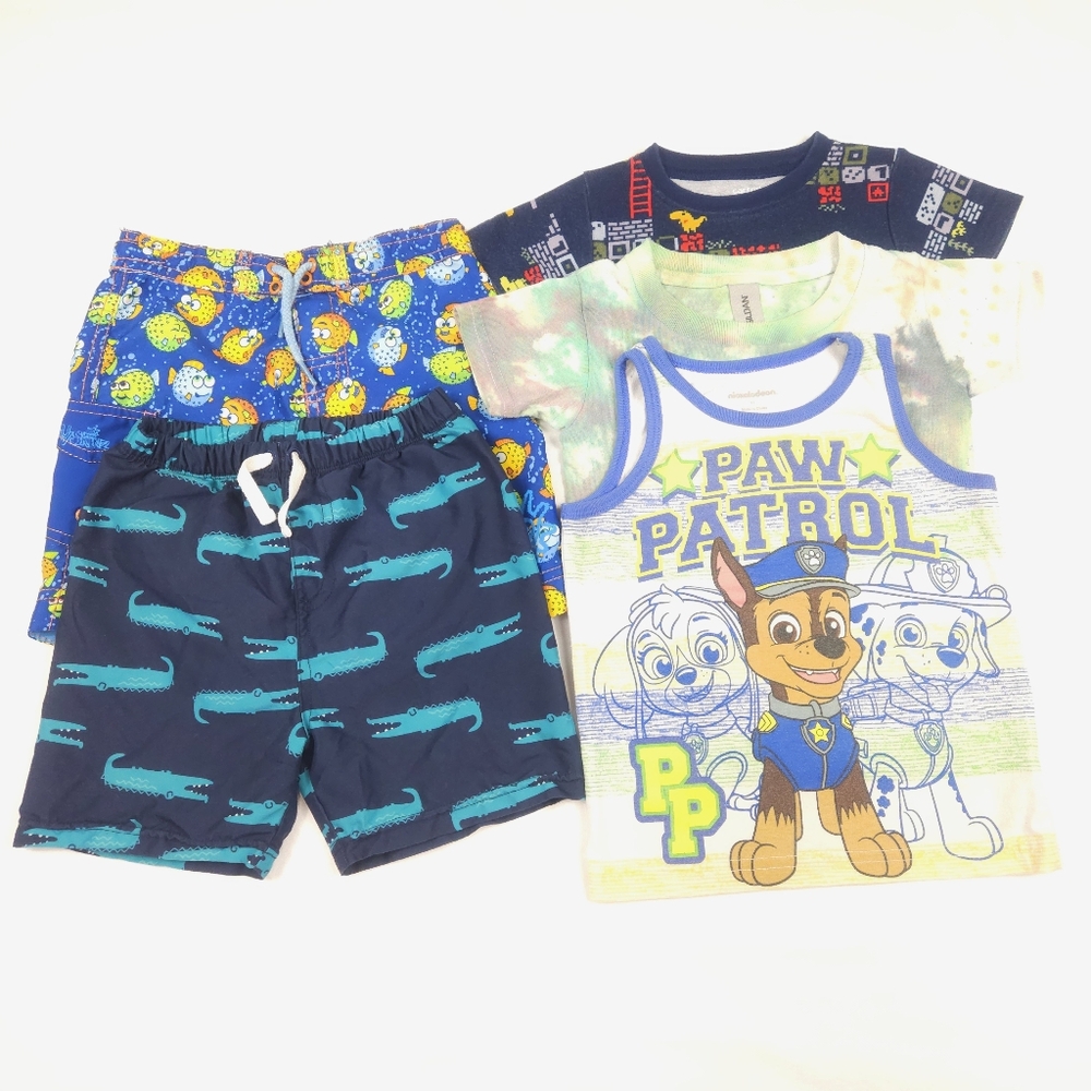 Multiple Brands Of Swim Trunks And Shirts Size 2T